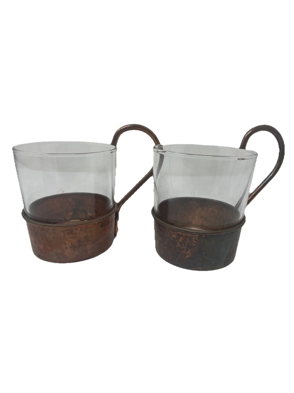 Williams Sonoma Hammered Copper Glass Mugs Set of 2 Irish Coffee Tea Cups